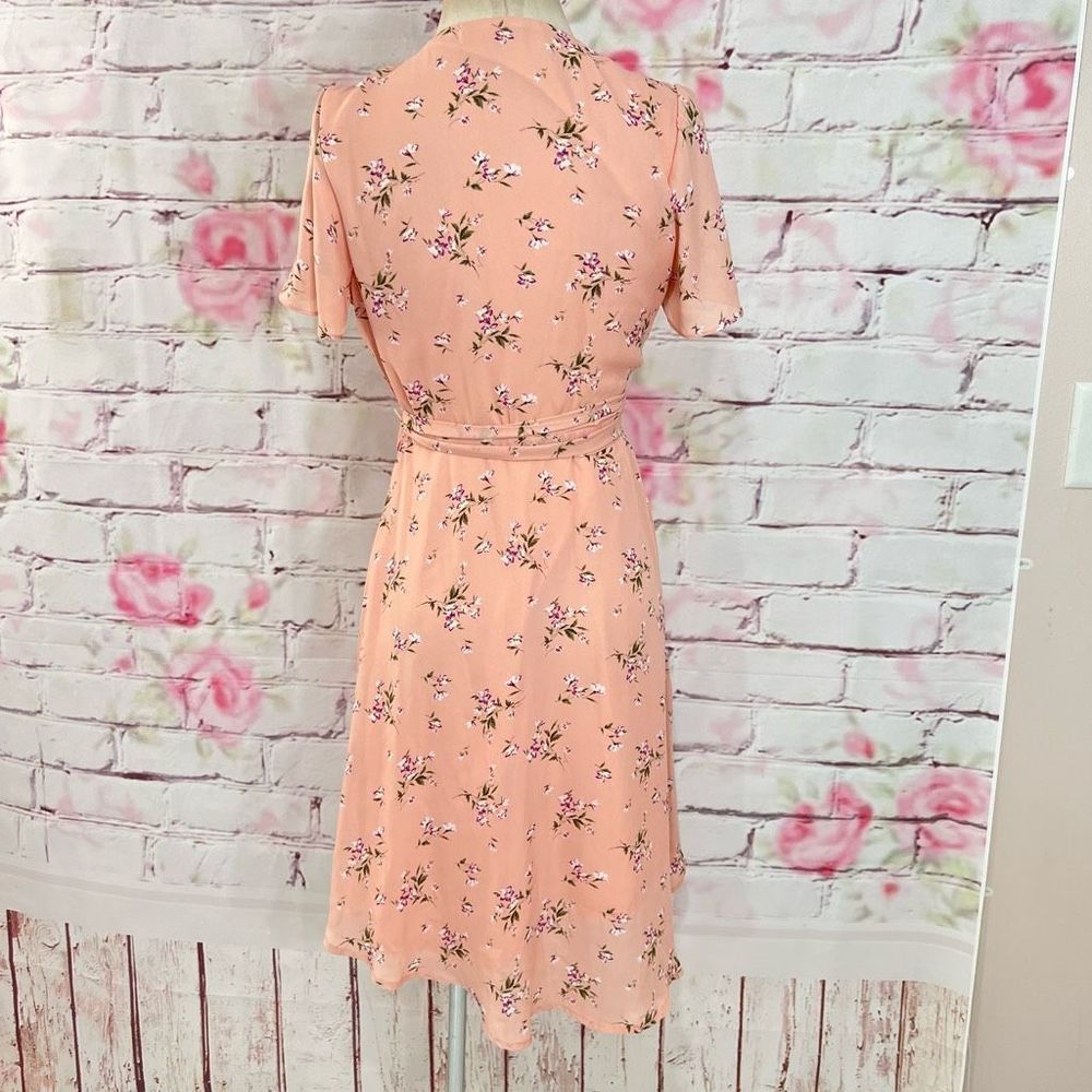 Lulu's Women's True Wrap Floral Short Sleeve Belted Pink Sundress Size S - Picture 5 of 11